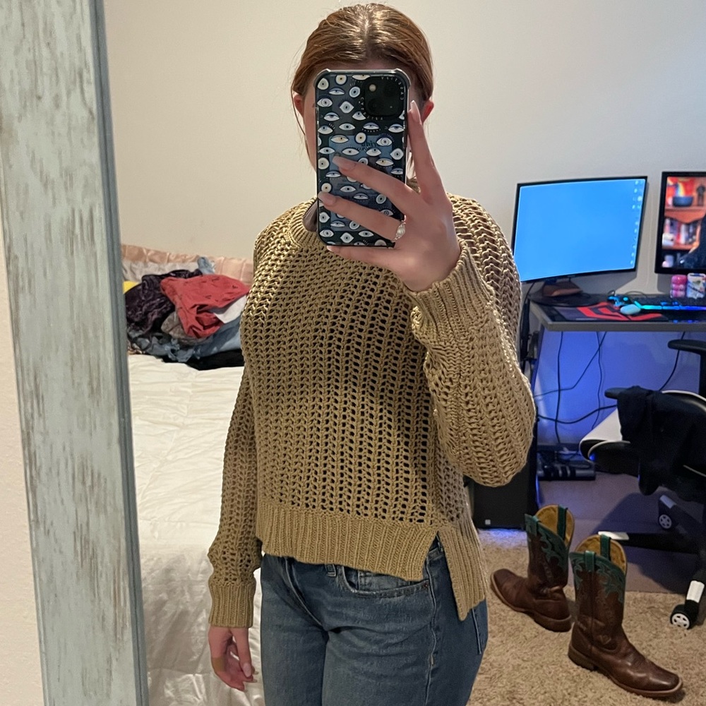 vintage michael kors tan crochet sweater